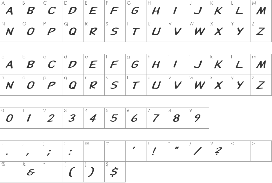 Dupuy Wd BI font character map preview