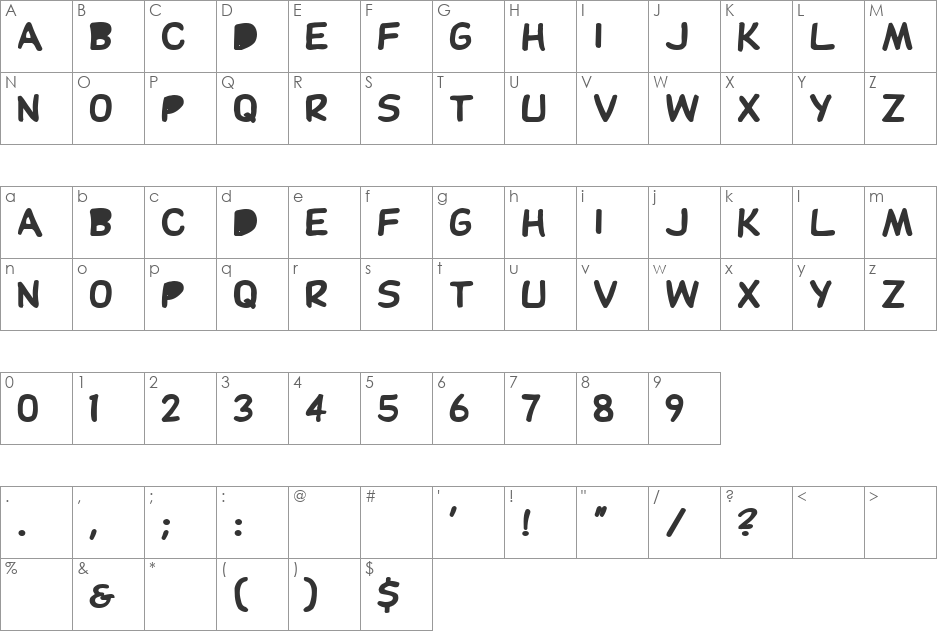 DupuyBALloon font character map preview