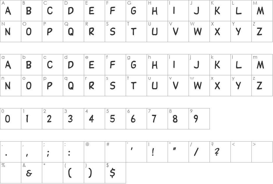 DupuyBALloon font character map preview