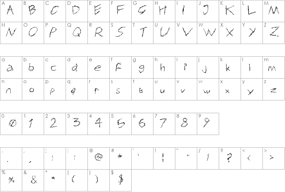 Durmond font character map preview