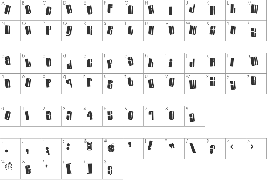 Dustbin font character map preview