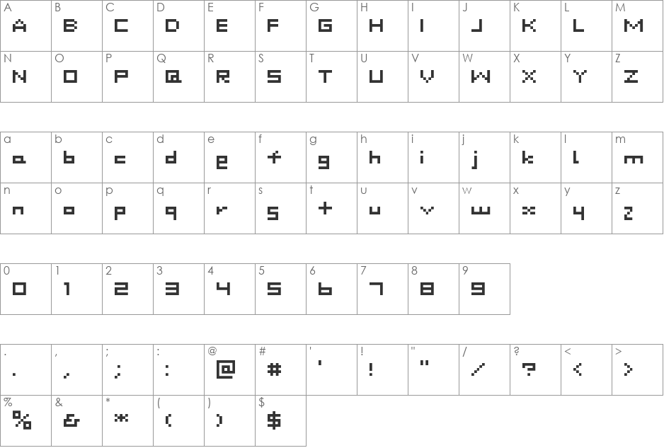 DustDot font character map preview