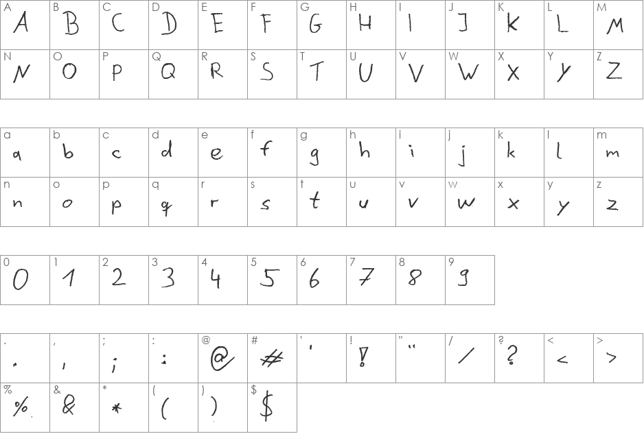 Dustin font character map preview