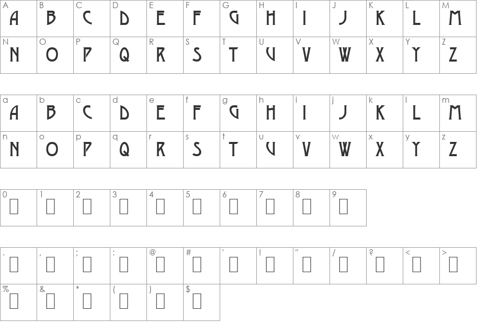 Dustine Solid font character map preview