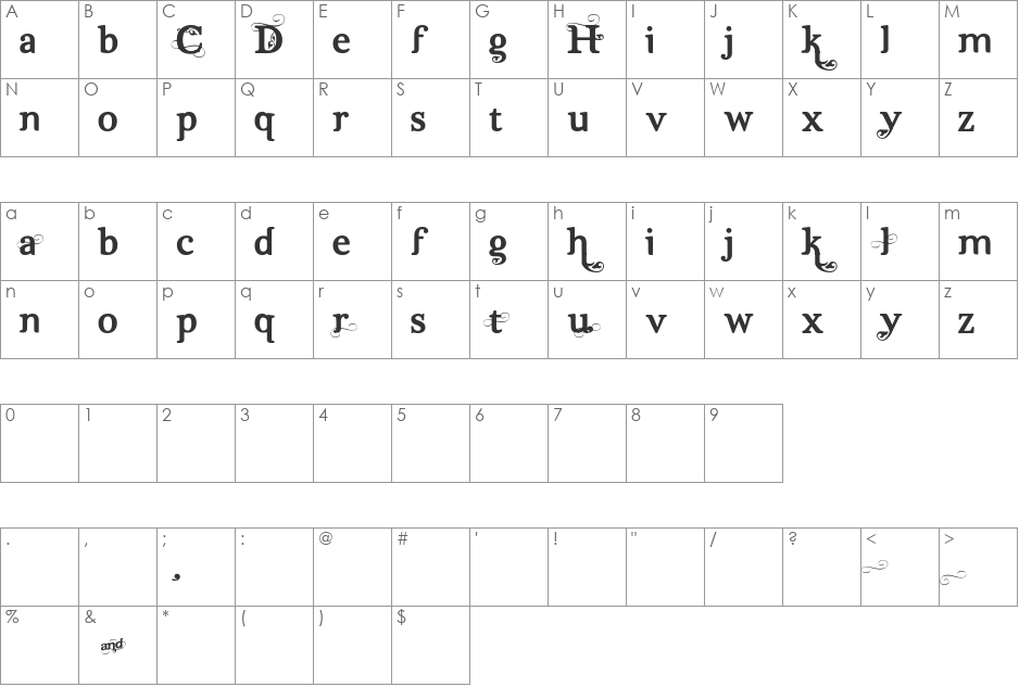 Dutch & Harley font character map preview