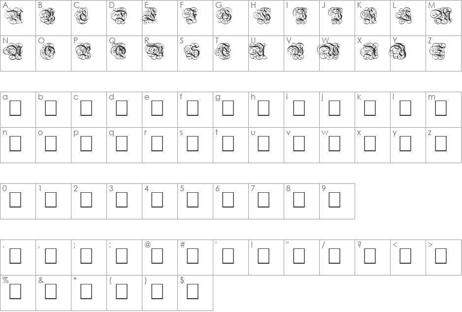 Dutch Initials font character map preview