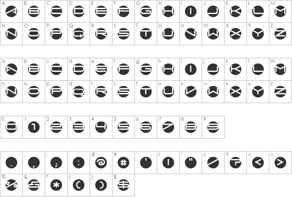 AbcariCircle font character map preview