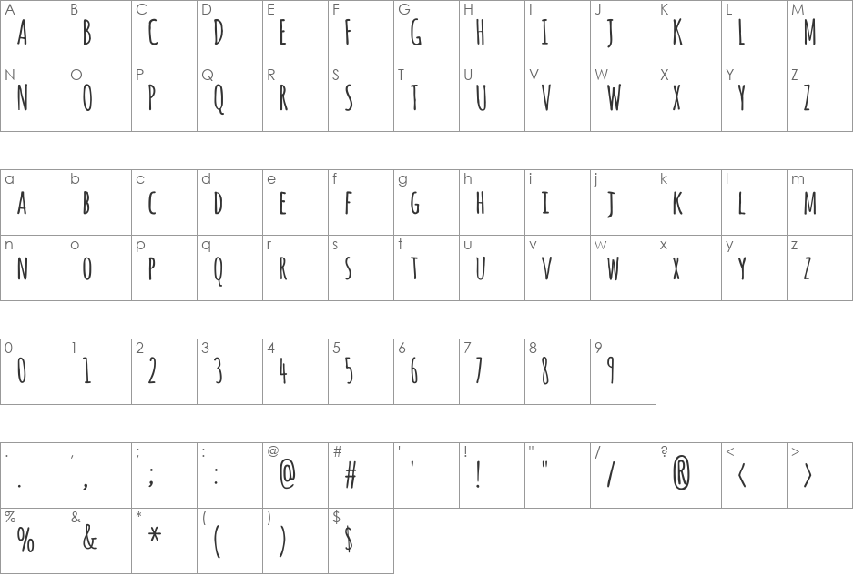Amatic SC font character map preview