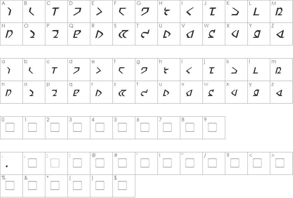 Dwemer font character map preview