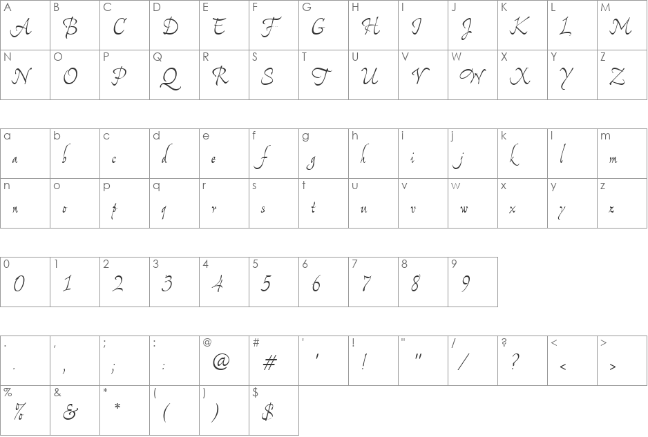 DyanaTallUT font character map preview