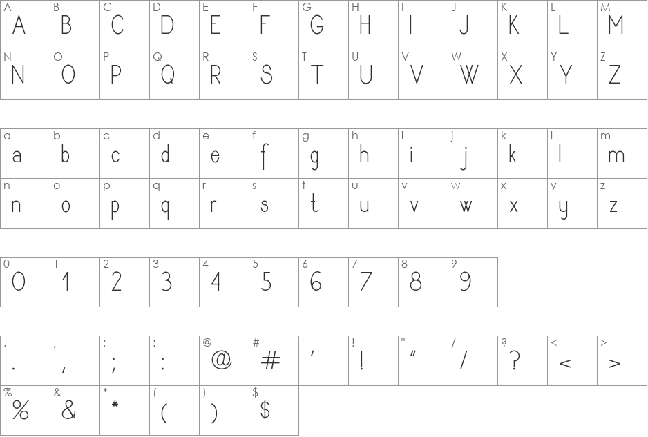 Dyane font character map preview