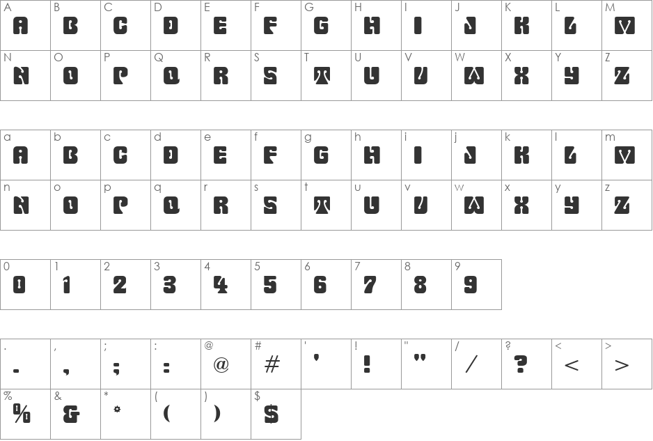 Dye-Cut font character map preview