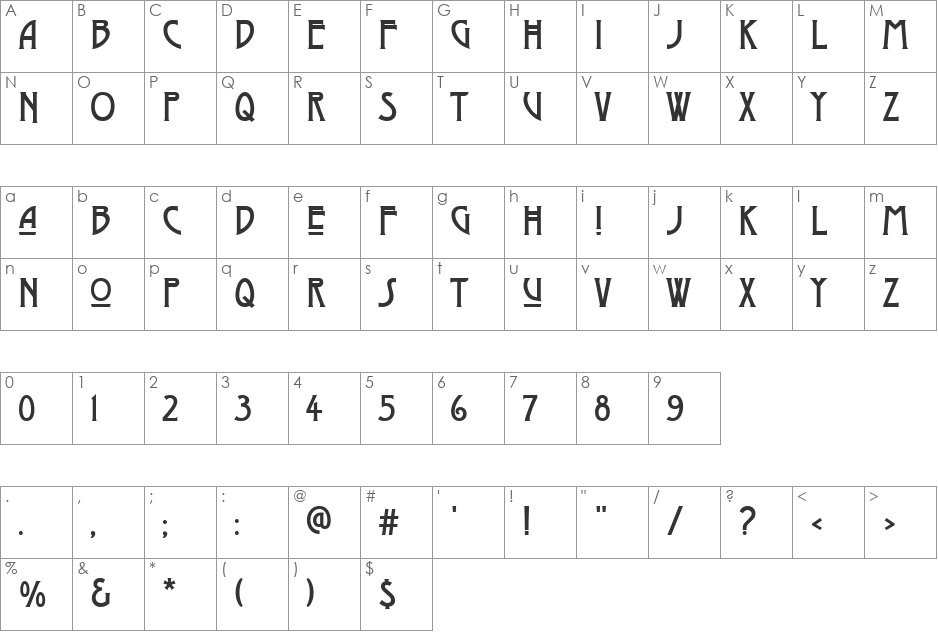 Dyer font character map preview