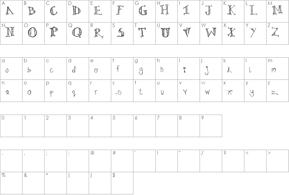 Amature Circus font character map preview