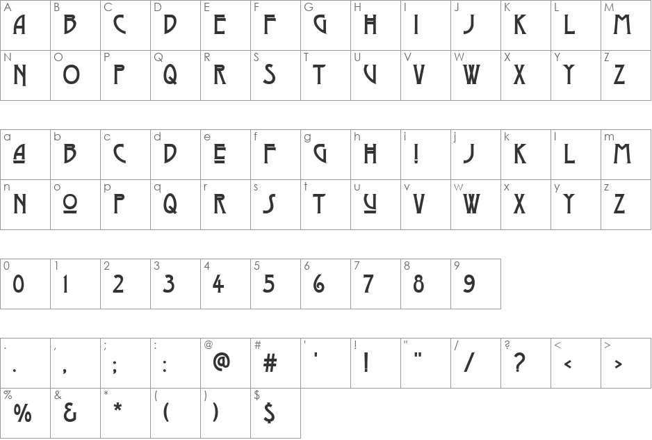 Dyer Arts and Crafts font character map preview