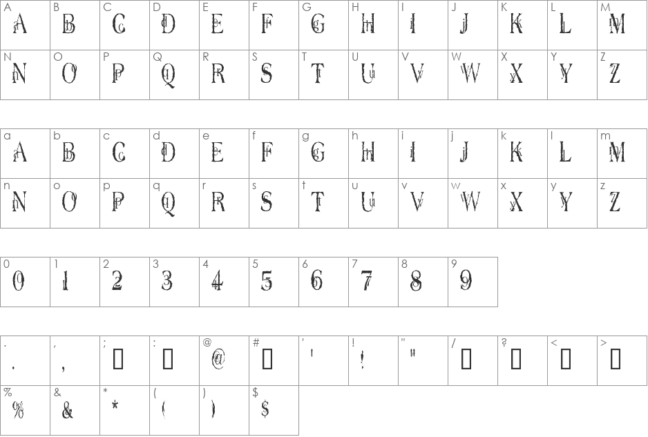 Dyers Eve font character map preview