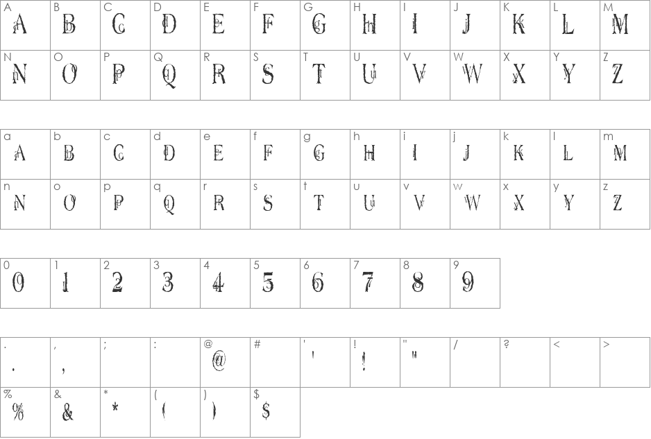 Dyers Eve font character map preview