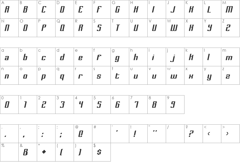 Dymeda font character map preview