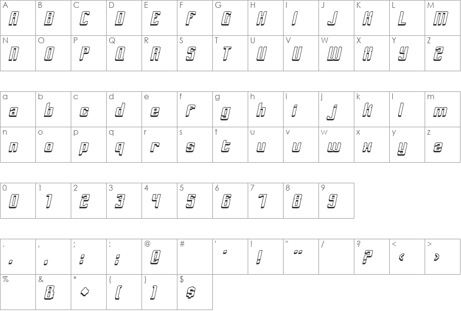 Dymeda font character map preview