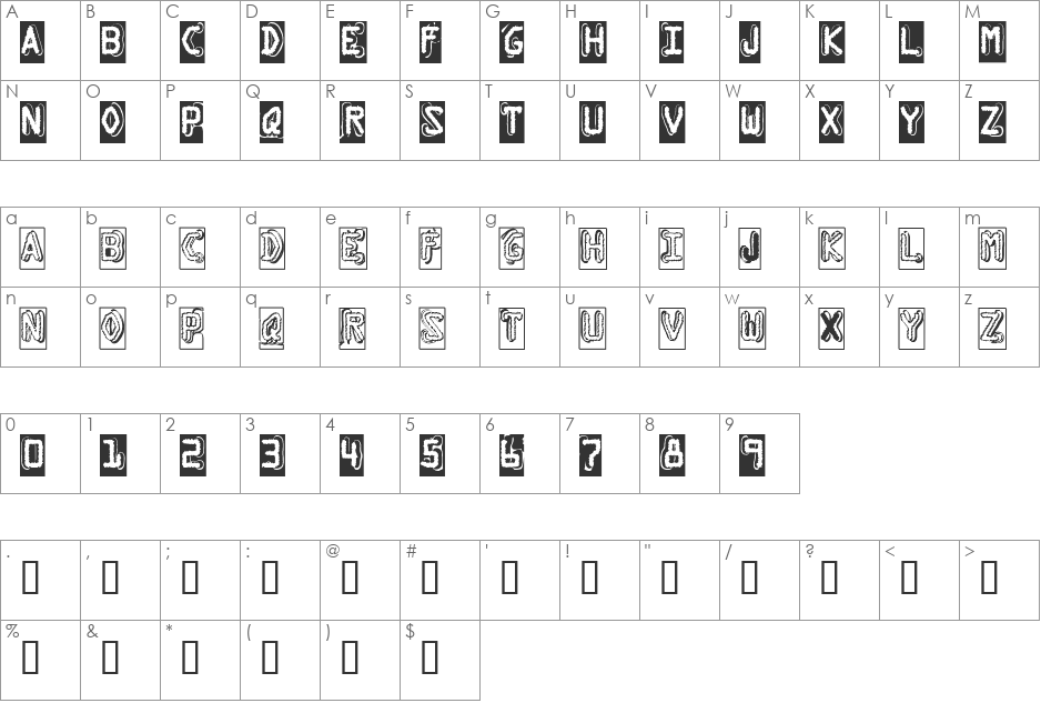 Dymo Grunge Bubble font character map preview