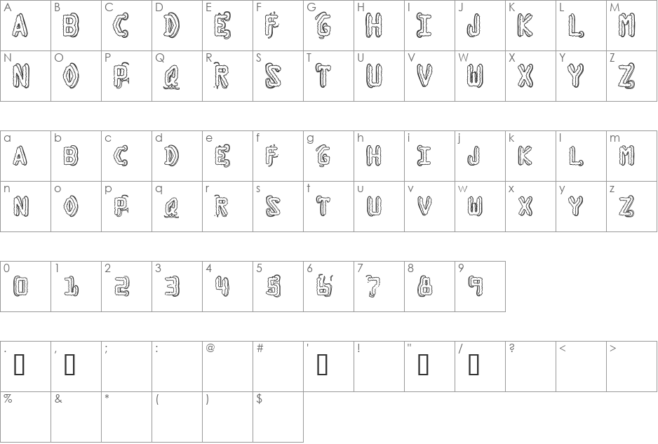 Dymo Grunge Bubble Extras font character map preview