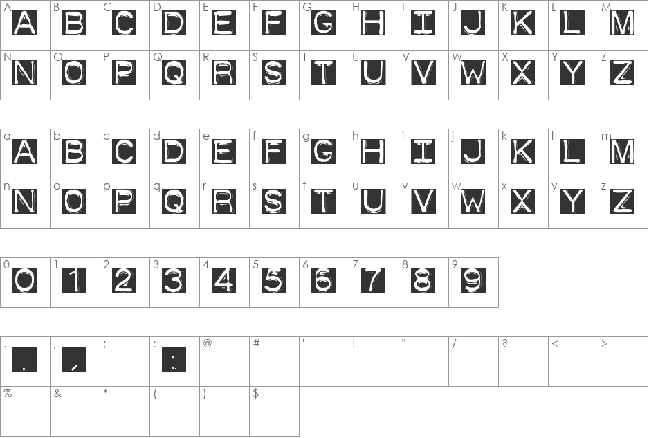 DymoFontInvers font character map preview