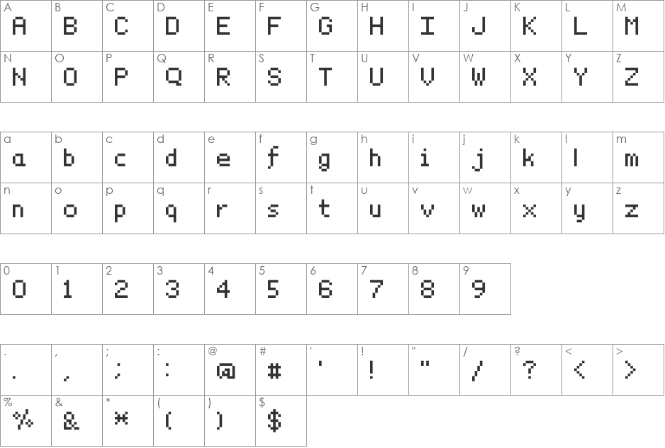 dymsmall font character map preview