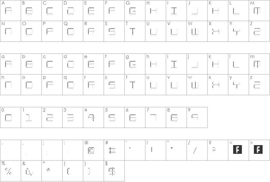 Amaya Technical Dots font character map preview