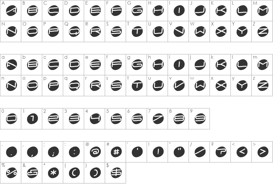 AbcariCircleKursiv font character map preview