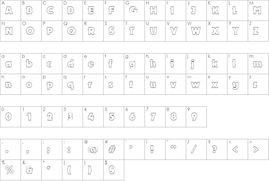 DynarOutline font character map preview