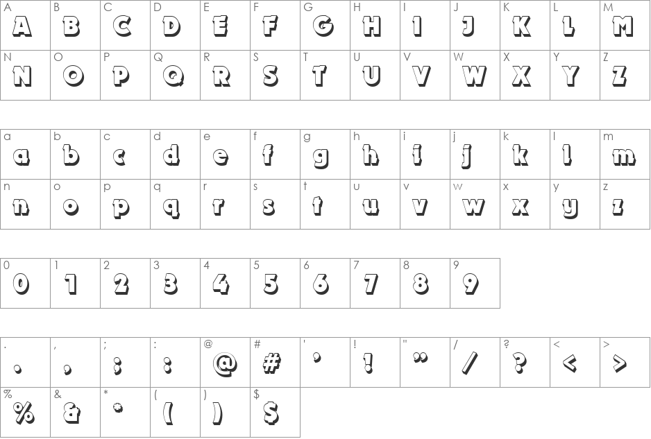 DynarShadow font character map preview