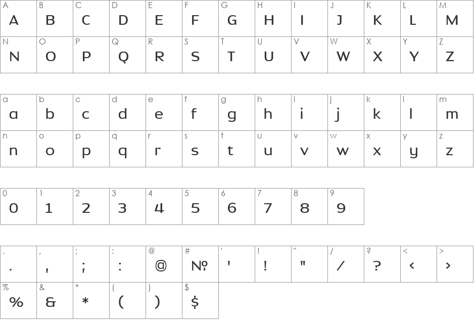 Dynasty Medium font character map preview