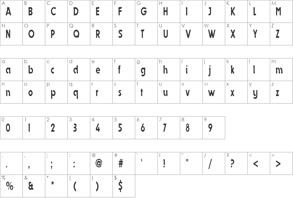 DynastyCondensed font character map preview