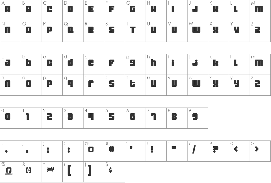 Dynomite font character map preview