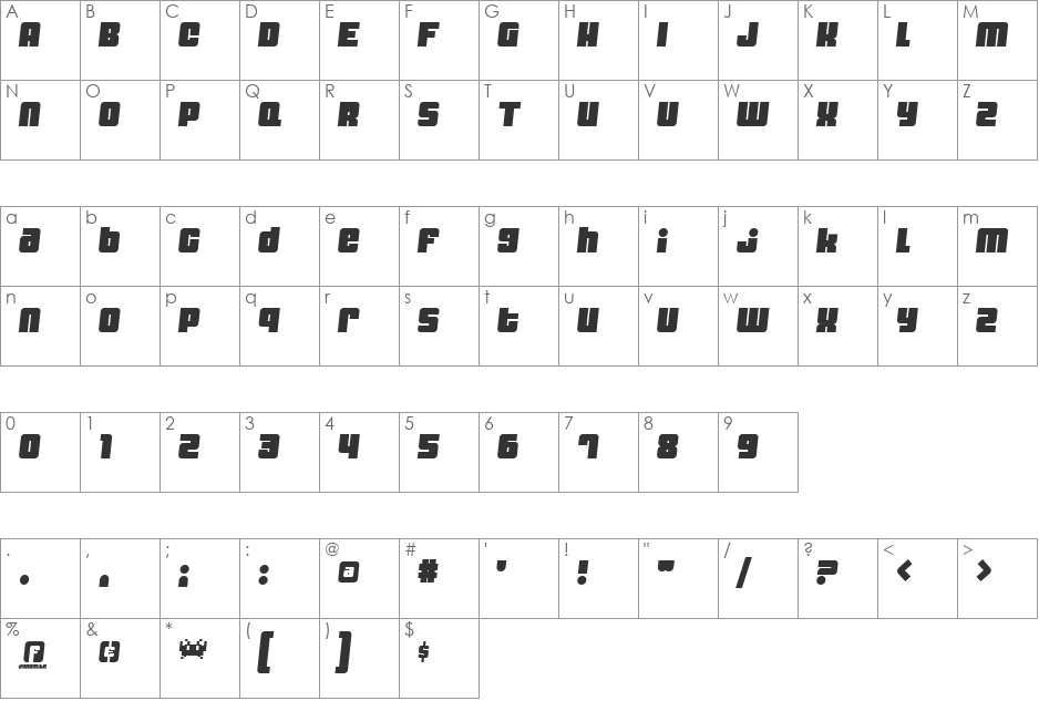 Dynomite Spark font character map preview