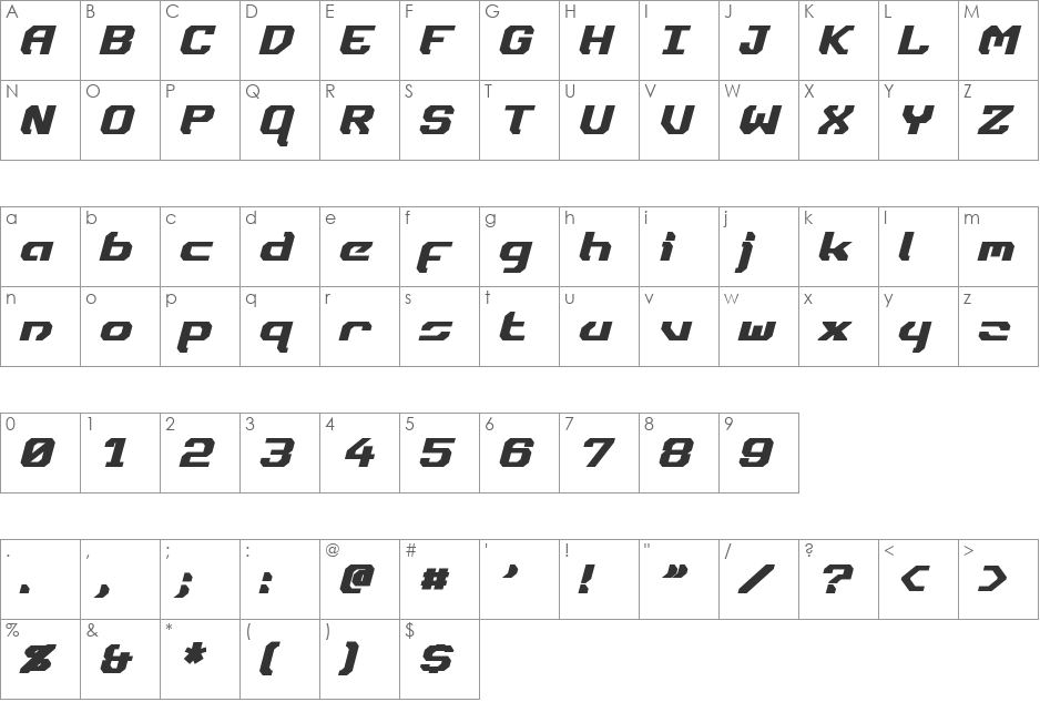 Dynotherm font character map preview