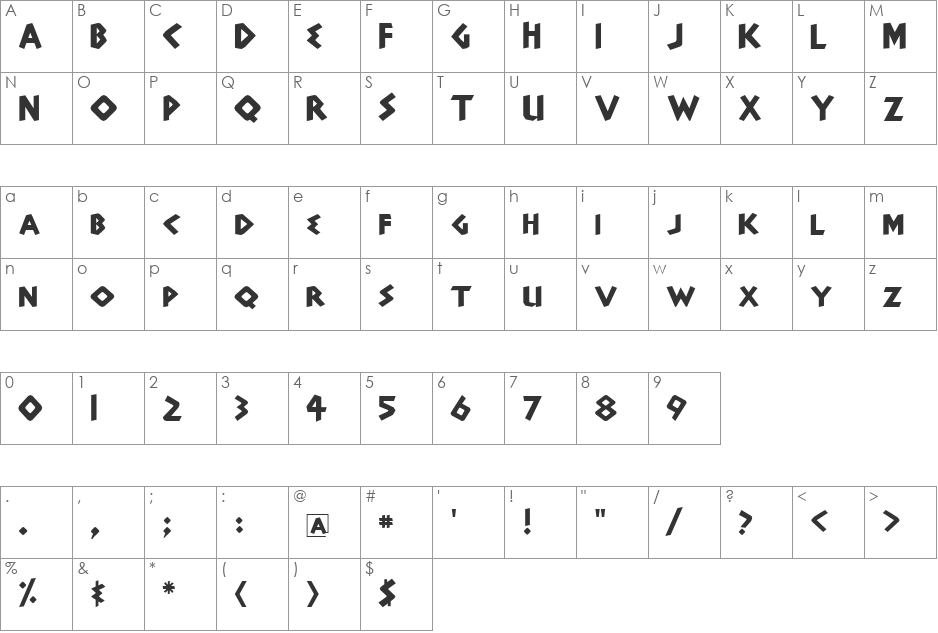 Dyonisius font character map preview