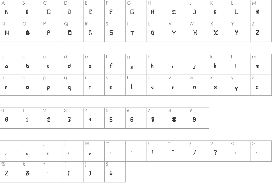DysFunction font character map preview
