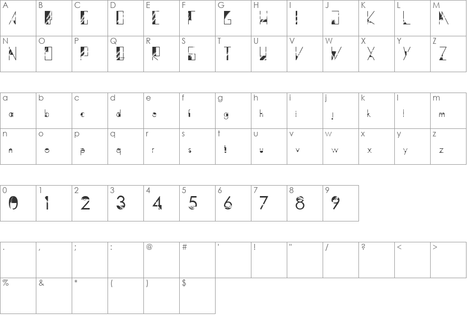 Dystopia font character map preview