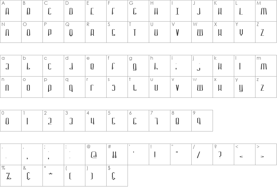 Dystorque BRK font character map preview