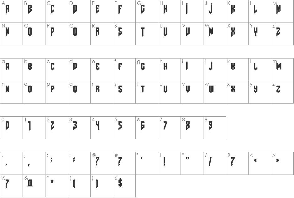 AmazDooMLeft font character map preview