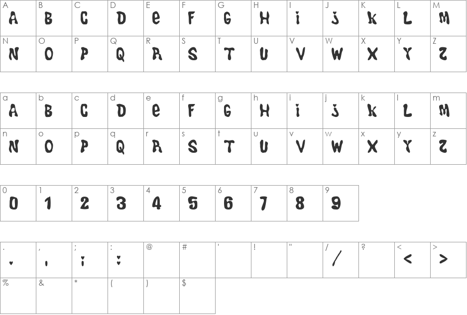 dziewity finaB font character map preview