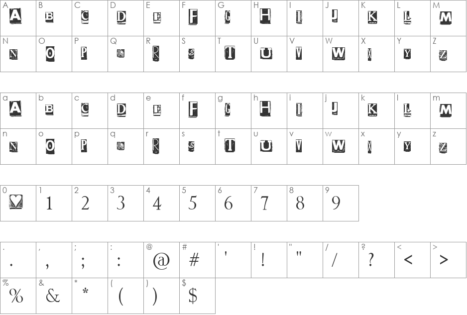 DZR INSCRIPTION font character map preview