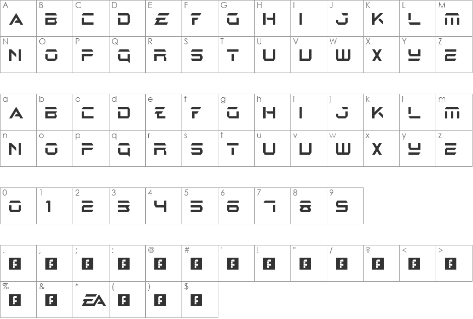 EA Logo font character map preview