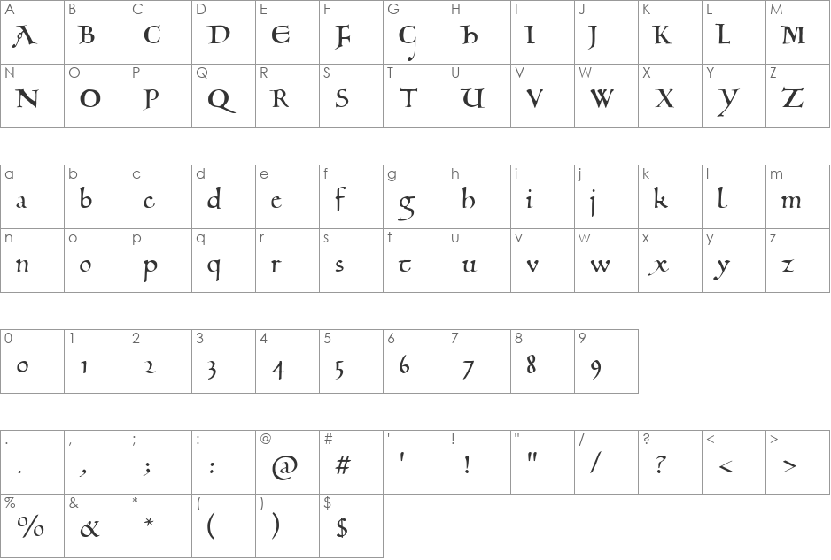 Eadui font character map preview