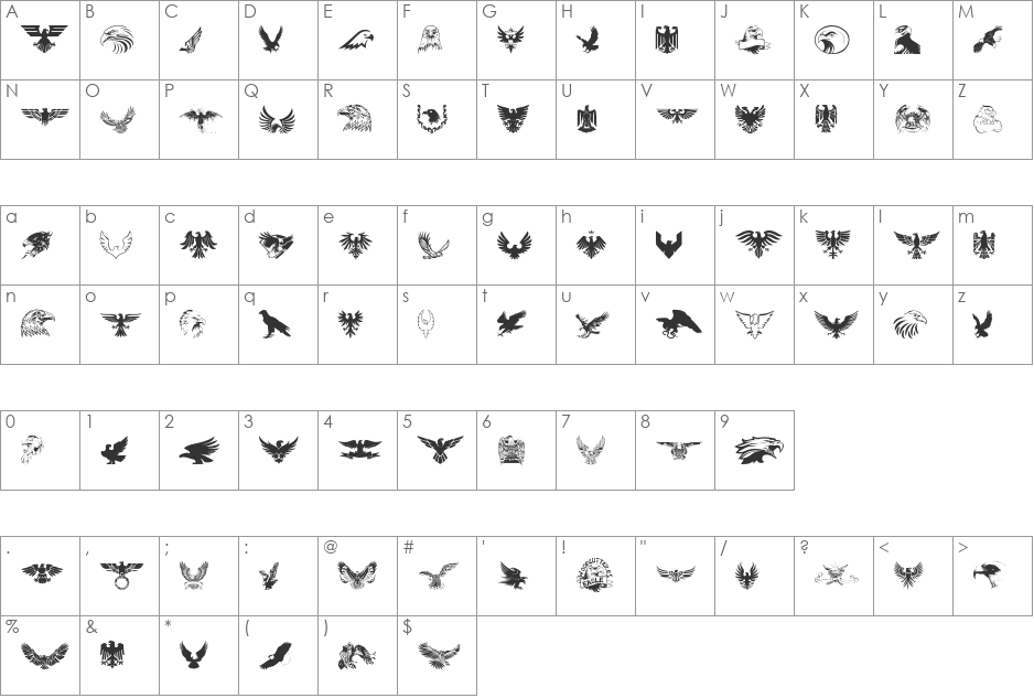 Eagle font character map preview