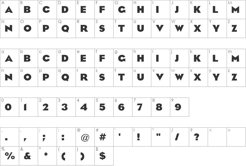 Eagle CG Bold font character map preview