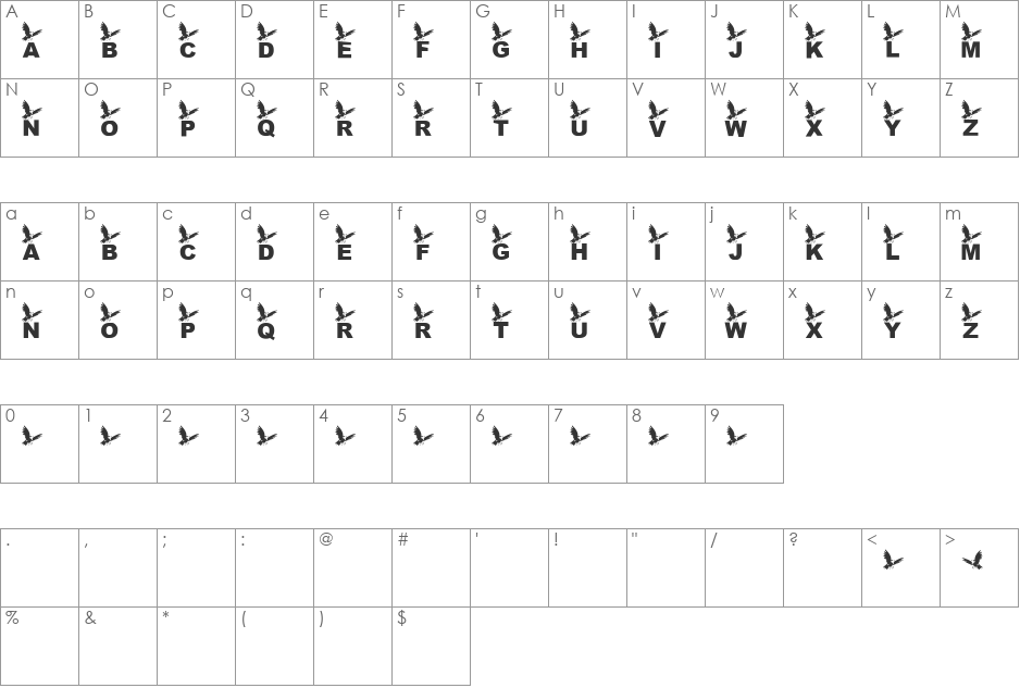 Eagle Eye font character map preview