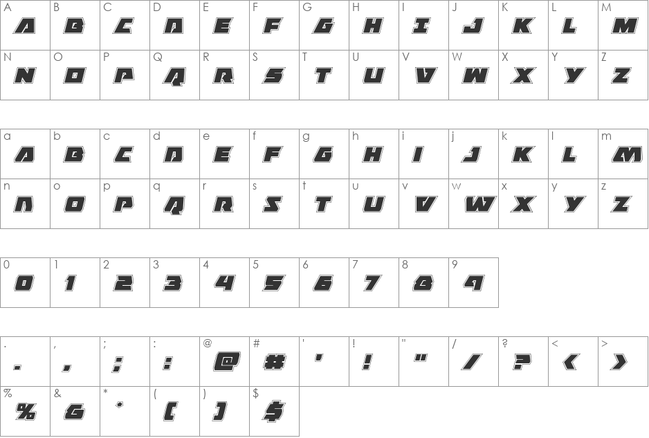 Eagle Strike Academy font character map preview