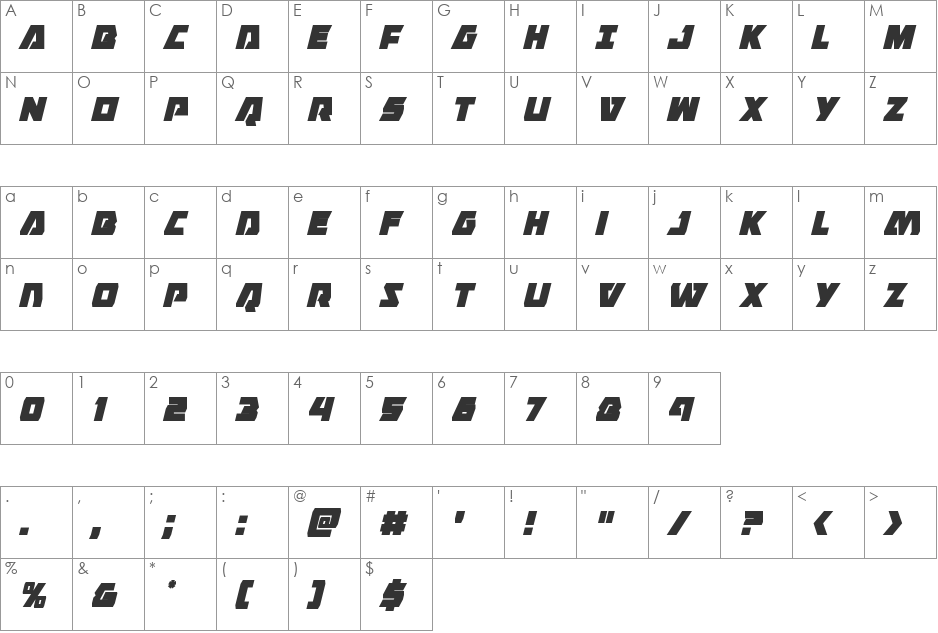 Eagle Strike Condensed font character map preview